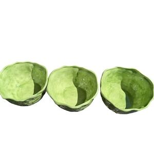 Vintage Style Green Ceramic Cabbage Leaf Nesting Bowls Set of 3 Holland Mold
